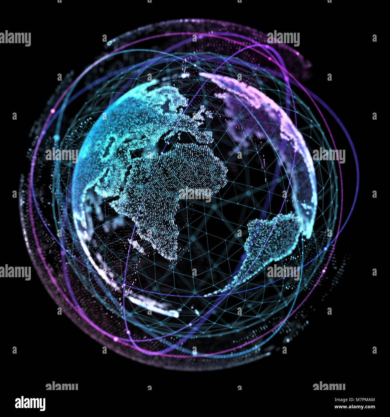 Carte du monde point, ligne, composition, représentant le global, Global network connection,sens international. Concept de réseau social, unir les gens autour du globe. 3d illustration. Banque D'Images