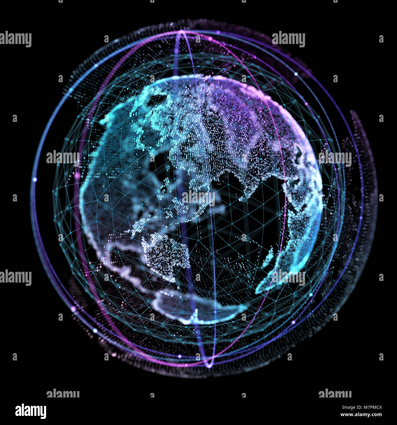 Carte du monde point, ligne, composition, représentant le global, Global network connection,sens international. Concept de réseau social, unir les gens autour du globe. 3d illustration. Banque D'Images