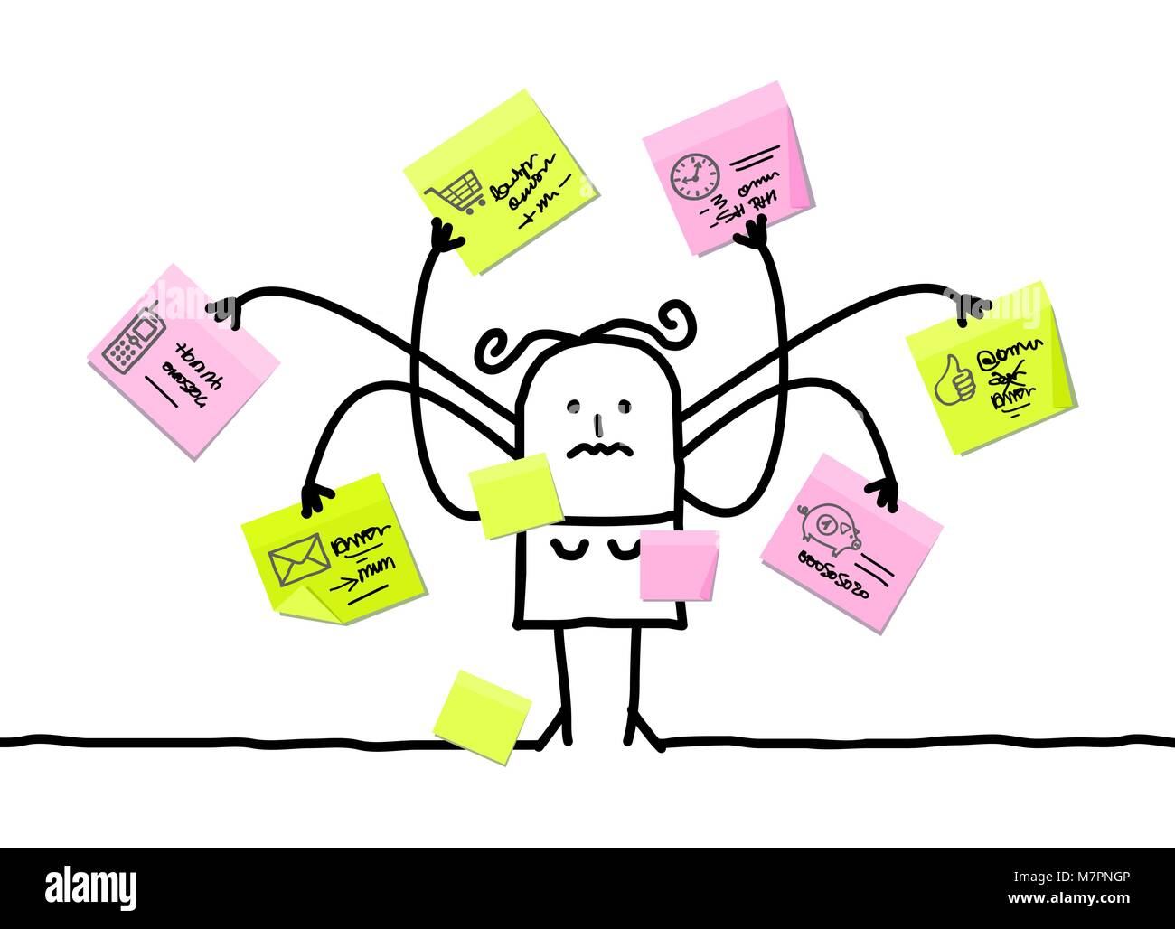 Cartoon Femme multitâche avec Sticky Notes Vecteurs Et ...
