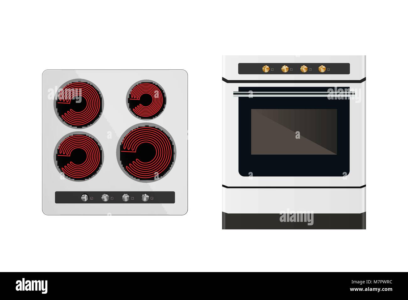 Cuisine équipée d'une cuisinière électrique. Illustration de Vecteur