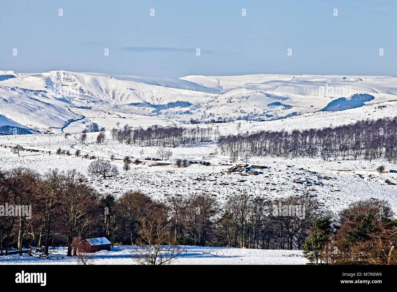 MAM TOR ET KINDERSCOUT PLATEAU SOMMITAL VU DE LONGSHAW DERBYSHIRE UK Banque D'Images