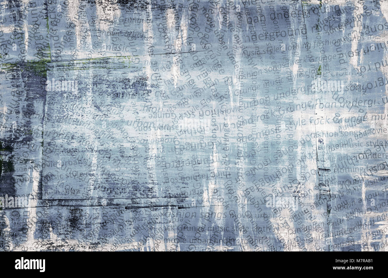 Grunge urbain abstrait, collage de papier déchiré avec des lettres sur fond rayé et peint Banque D'Images