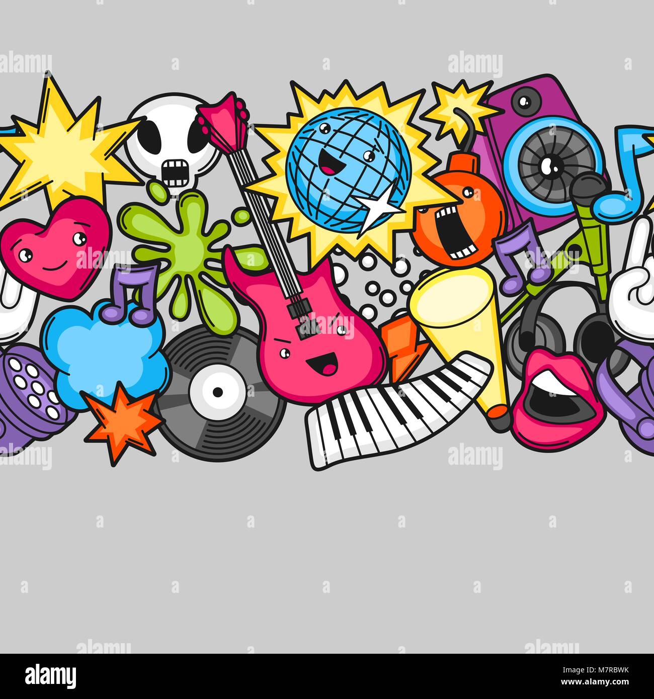 Music party kawaii. transparente Instruments de musique, symboles et objets  dans le style cartoon Image Vectorielle Stock - Alamy