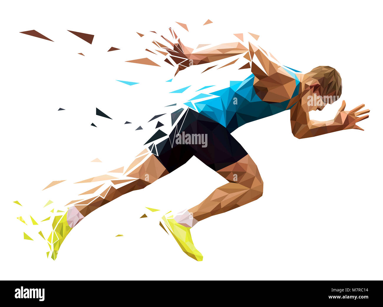 Runner sprinter dans de commencer l'exécution de particules polygonales. Banque D'Images
