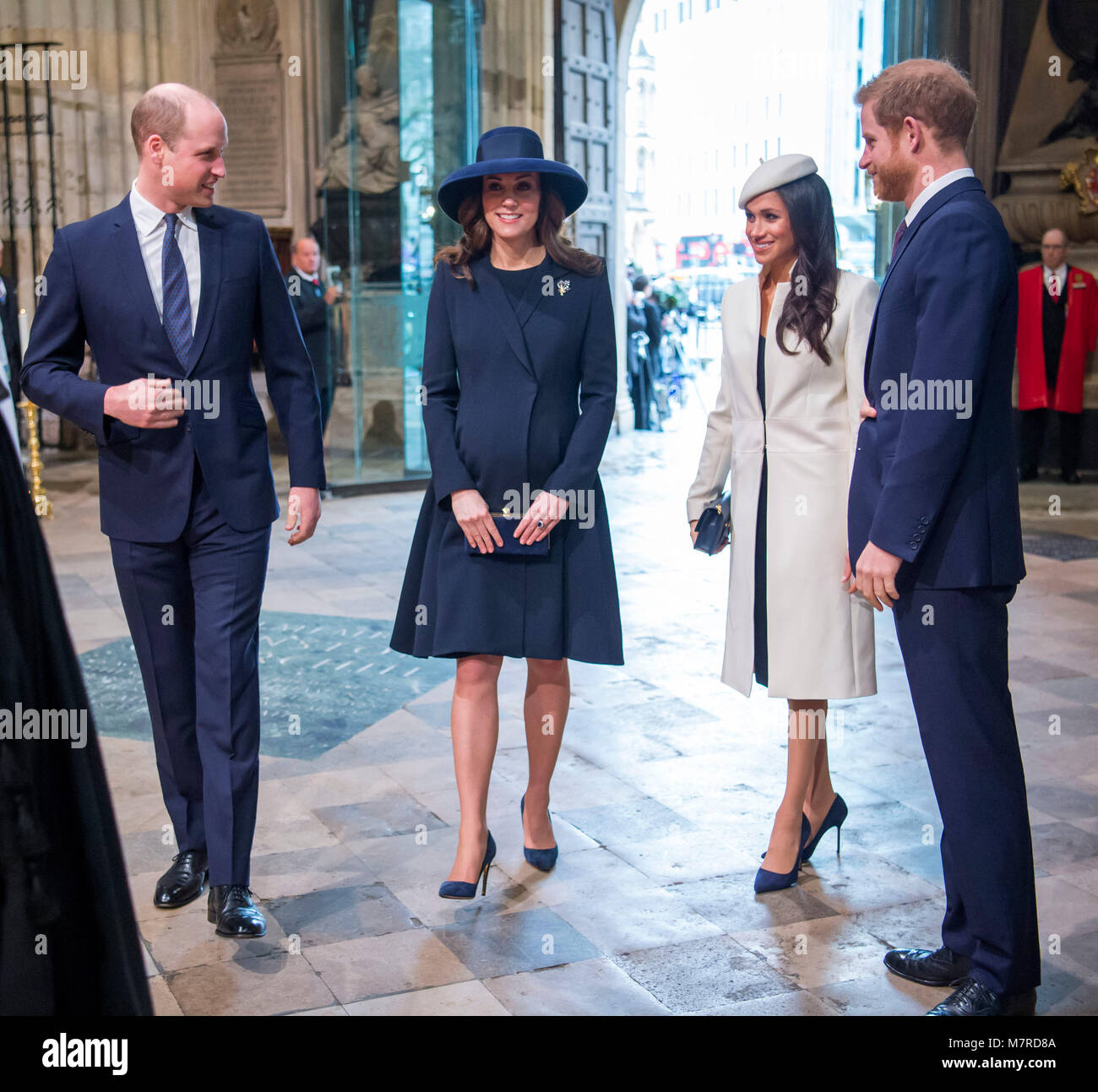 Le duc et la duchesse de Cambridge, le prince Harry et Meghan Markle assister au service du Commonwealth à l'abbaye de Westminster, Londres. Banque D'Images