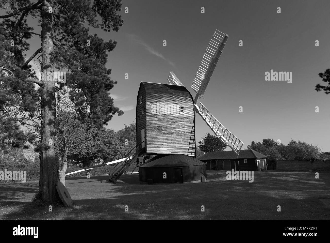 Le Haut Salvington windmill mill post ; ville de Worthing, Sussex, Angleterre, Royaume-Uni Banque D'Images