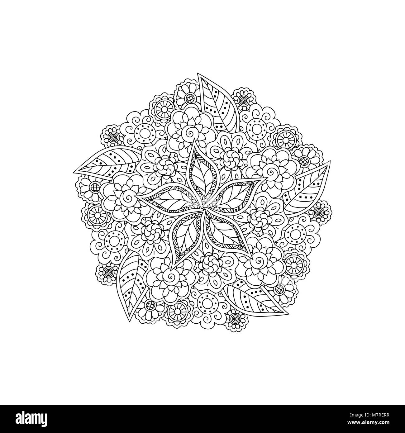 Vector black deco floral mandala, élément de design à motifs. La page de coloriage anti stress pour les adultes. Illustration de Vecteur