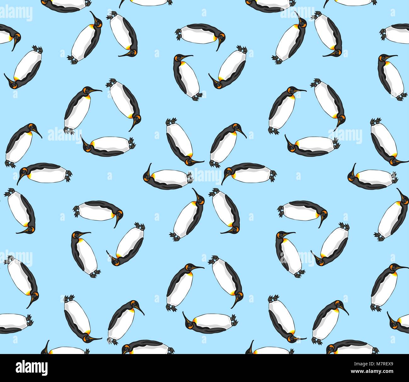 Modèle de vecteur seamless penguin sur fond bleu. Illustration de manchots empereurs d'oiseaux Illustration de Vecteur