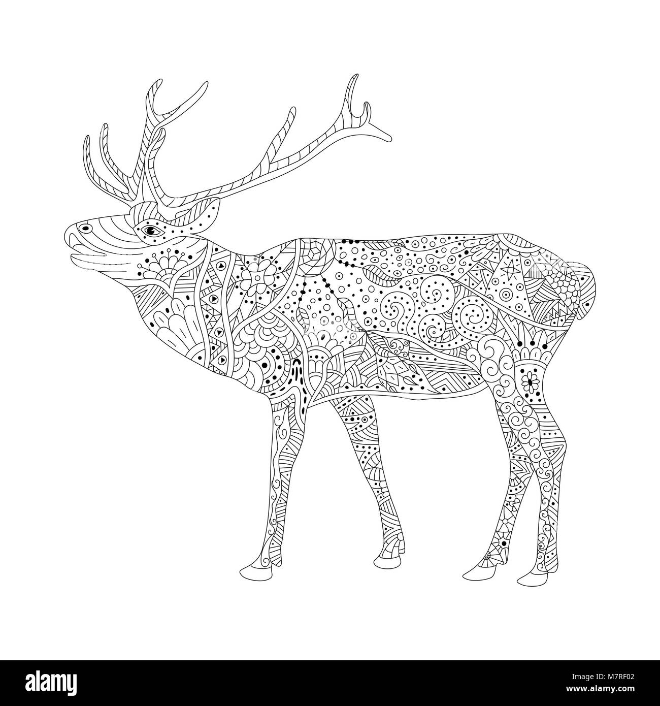 La page de coloriage vecteur pour les adultes Dessin de cerfs   motifs Illustration