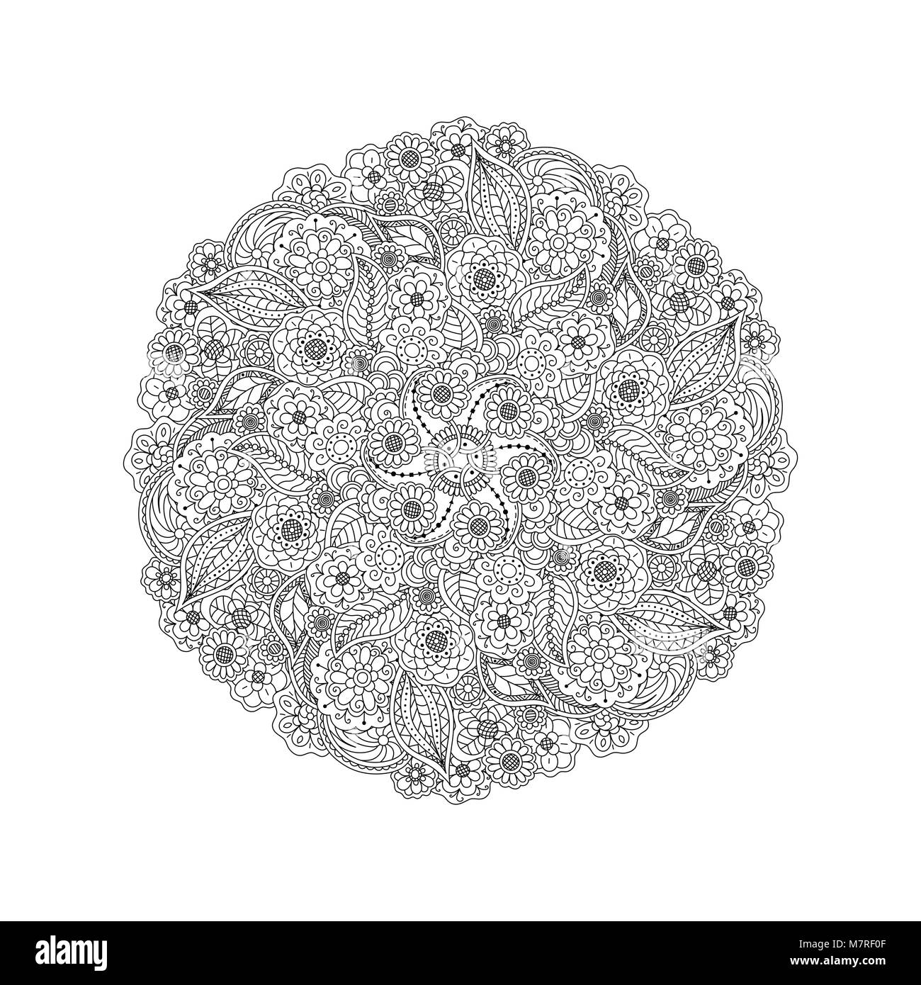 Vector black deco floral mandala, élément de design à motifs. La page de coloriage pour adultes. antistress Illustration de Vecteur