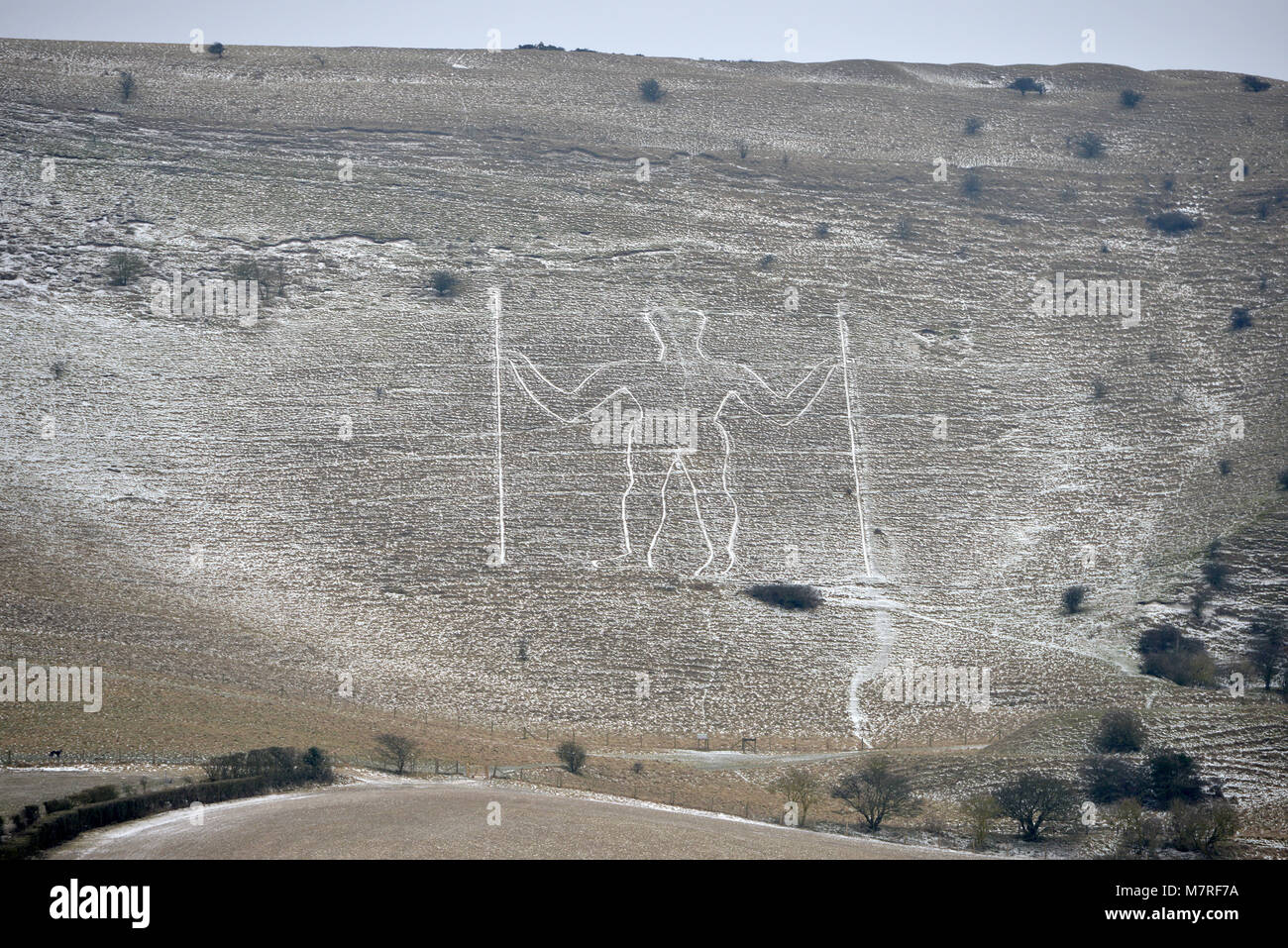 Le Long Man de Wilmington, ancienne figure sur les South Downs près de Wilmington, East Sussex, UK Banque D'Images