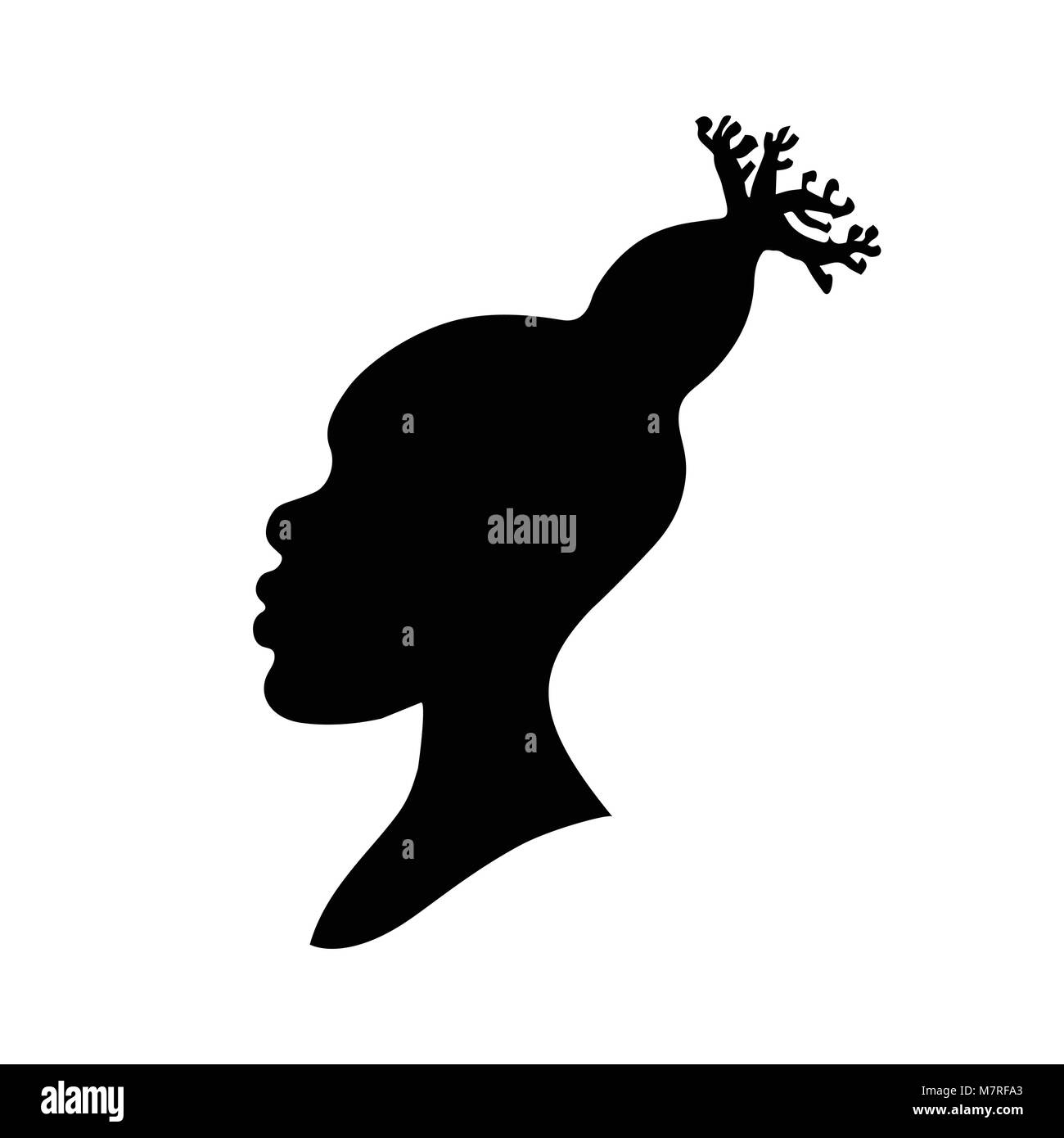 Vector illustration of african american woman silhouette tête avec baobab hairstyle Illustration de Vecteur