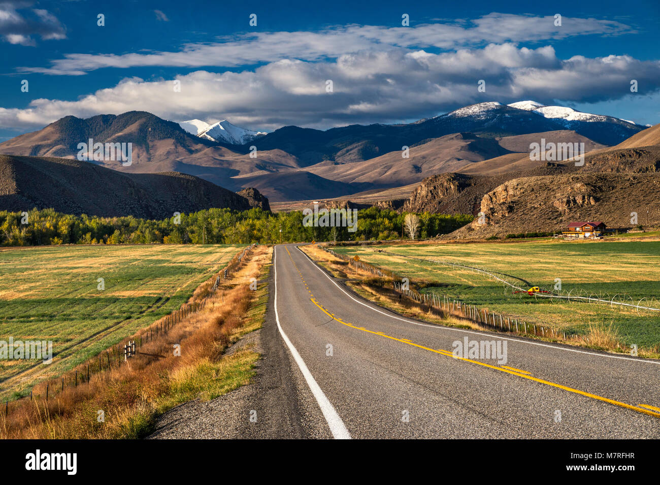 Pioneer Montagnes sur la vallée ronde, terre de la fourche, de Yankee autoroute près de Challis, montagnes Rocheuses, Salmon River Scenic Byway, l'Idaho, USA Banque D'Images