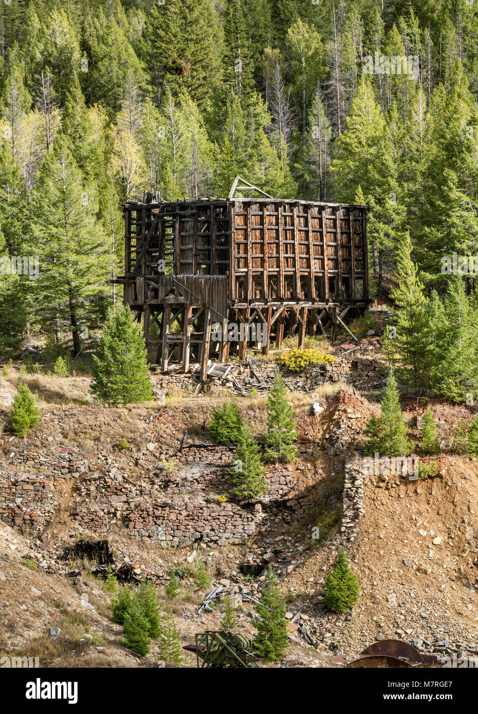 Le général Custer, Custer ruine Millsite Ghost Town, Yankee Fork de Salmon River, Custer Road, Salmon-Challis Aventure Autoroute Natl Forest, North Carolina, USA Banque D'Images