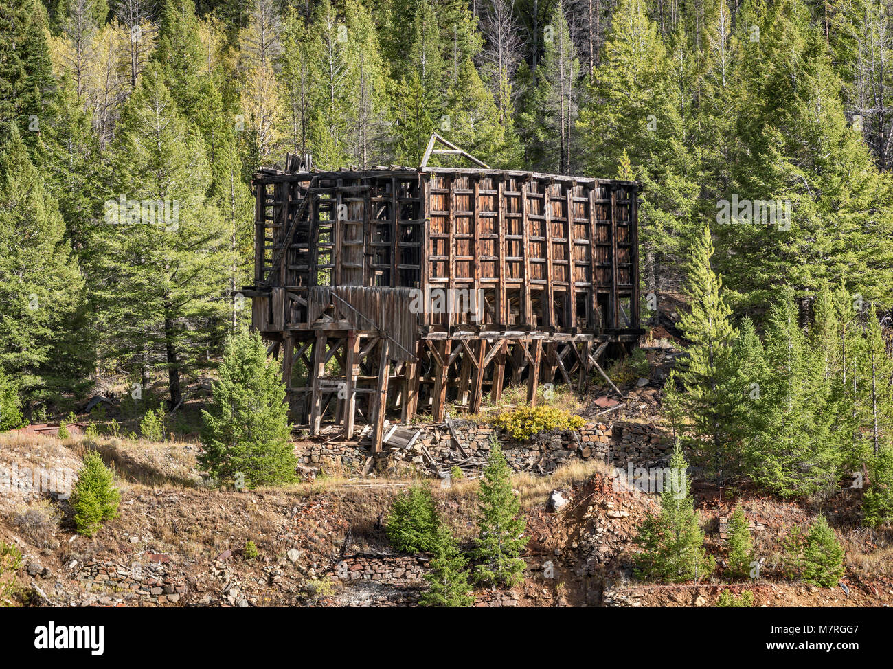 Le général Custer, Custer ruine Millsite Ghost Town, Yankee Fork de Salmon River, Custer Road, Salmon-Challis Aventure Autoroute Natl Forest, North Carolina, USA Banque D'Images
