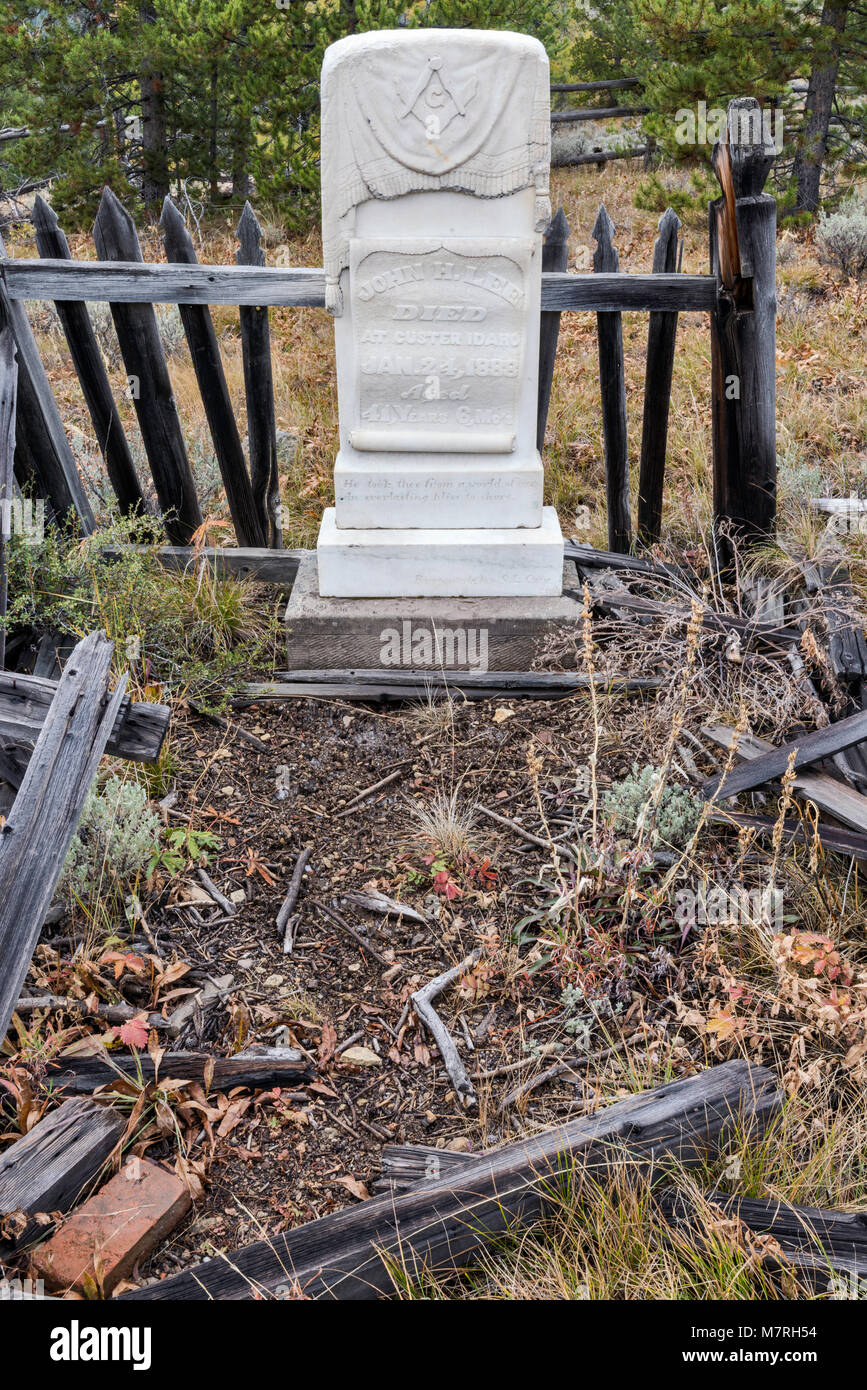 Cimetière Bonanza Bonanza City, ville fantôme, Yankee Fork de la rivière Salmon, Custer Road, Salmon-Challis Aventure Autoroute National Forest, North Carolina, USA Banque D'Images