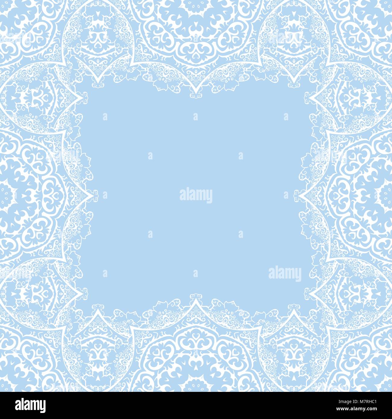 Vector cadre décoratif avec copie espace. Cadre en flocons blancs sur fond bleu Illustration de Vecteur