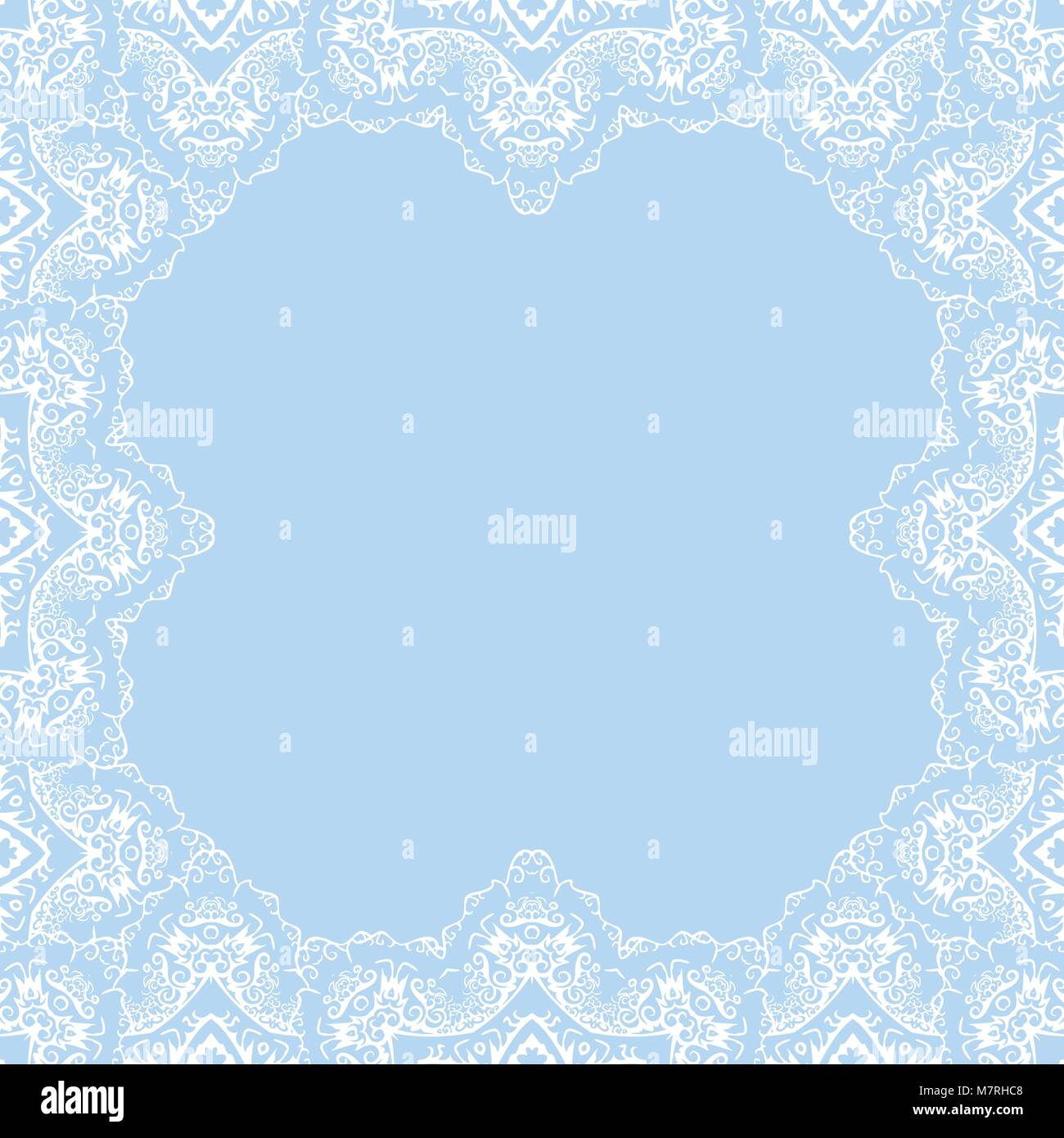 Vector cadre décoratif avec copie espace. Cadre en flocons blancs sur fond bleu Illustration de Vecteur