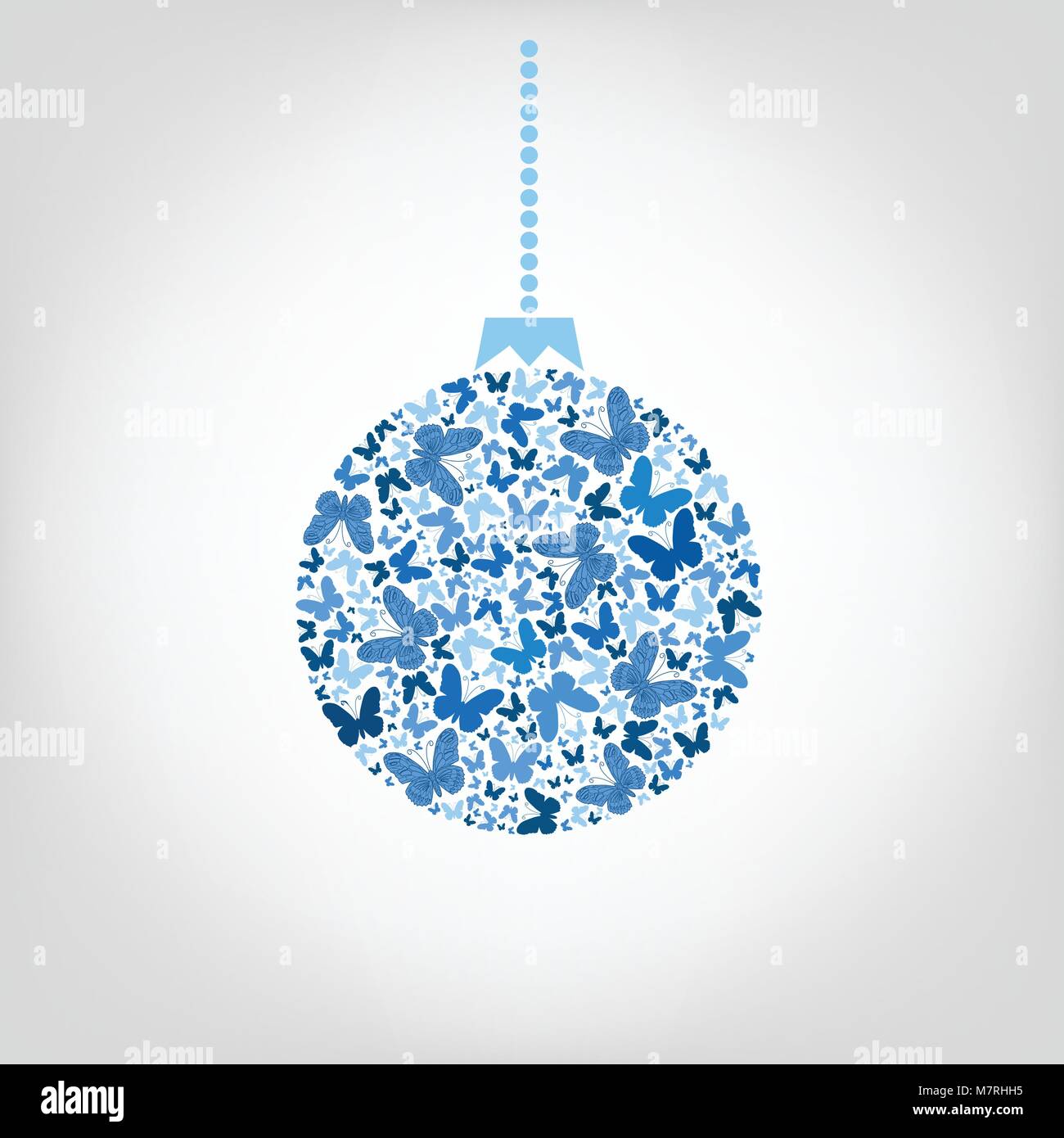 Vector Christmas Tree ball de blue butterfly. Fond de noël, cartes de vœux pour la nouvelle année. Illustration de Vecteur