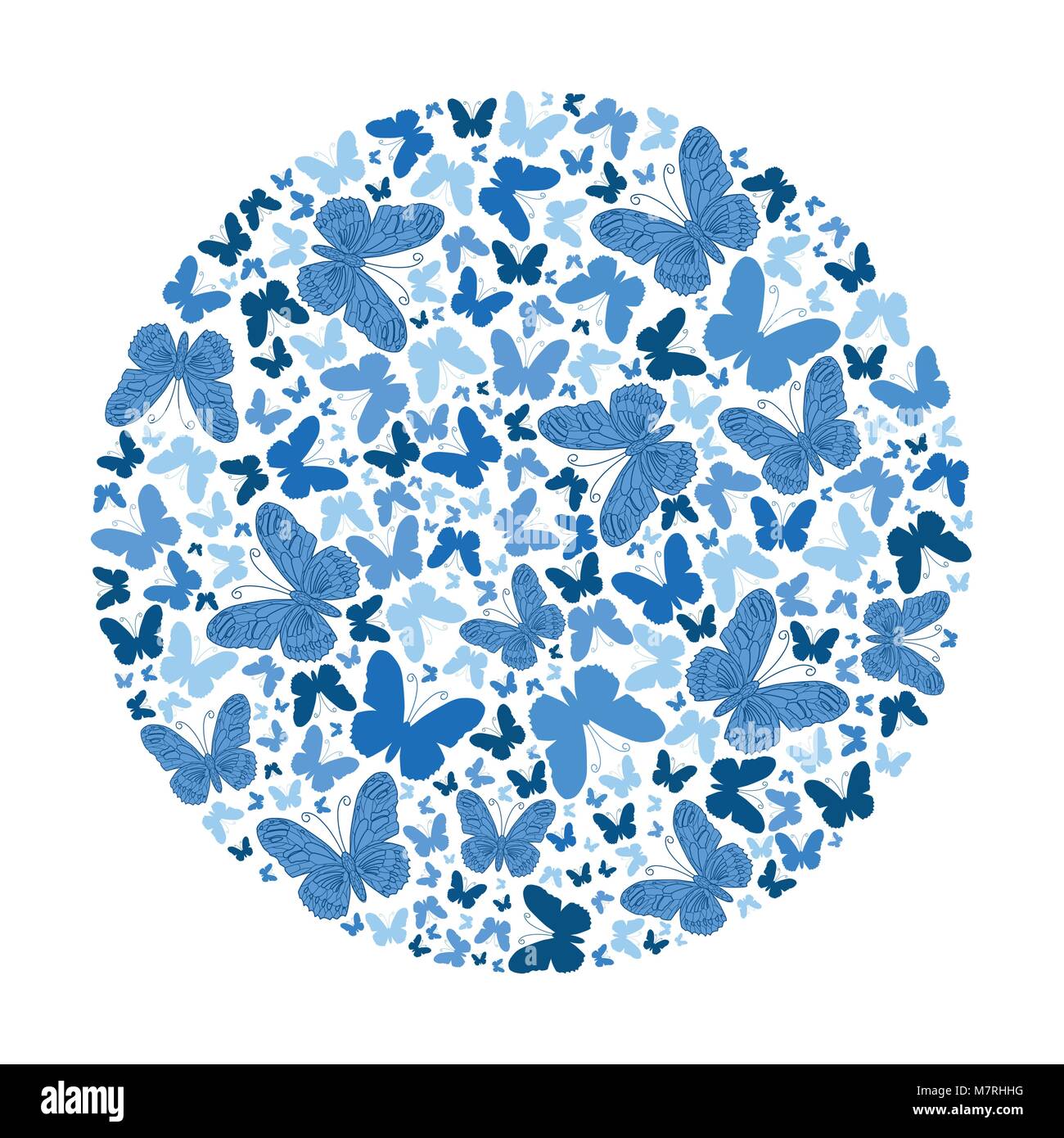 Cercle bleu de vecteur papillon orné. Fond de noël, cartes de vœux pour le Nouvel An Illustration de Vecteur