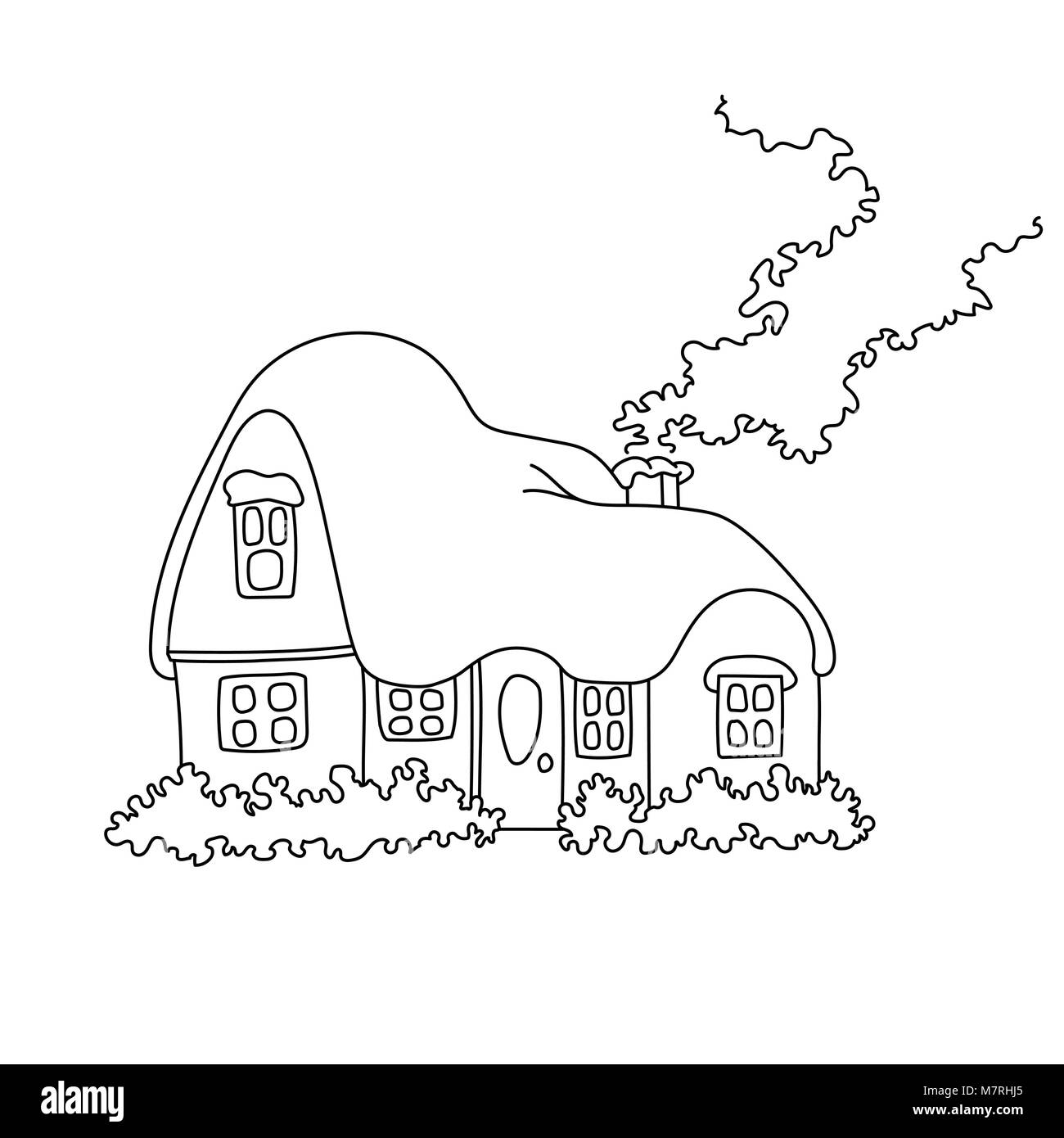 Vector illustration d'hiver avec la neige. La page de coloriage snowbound house Illustration de Vecteur