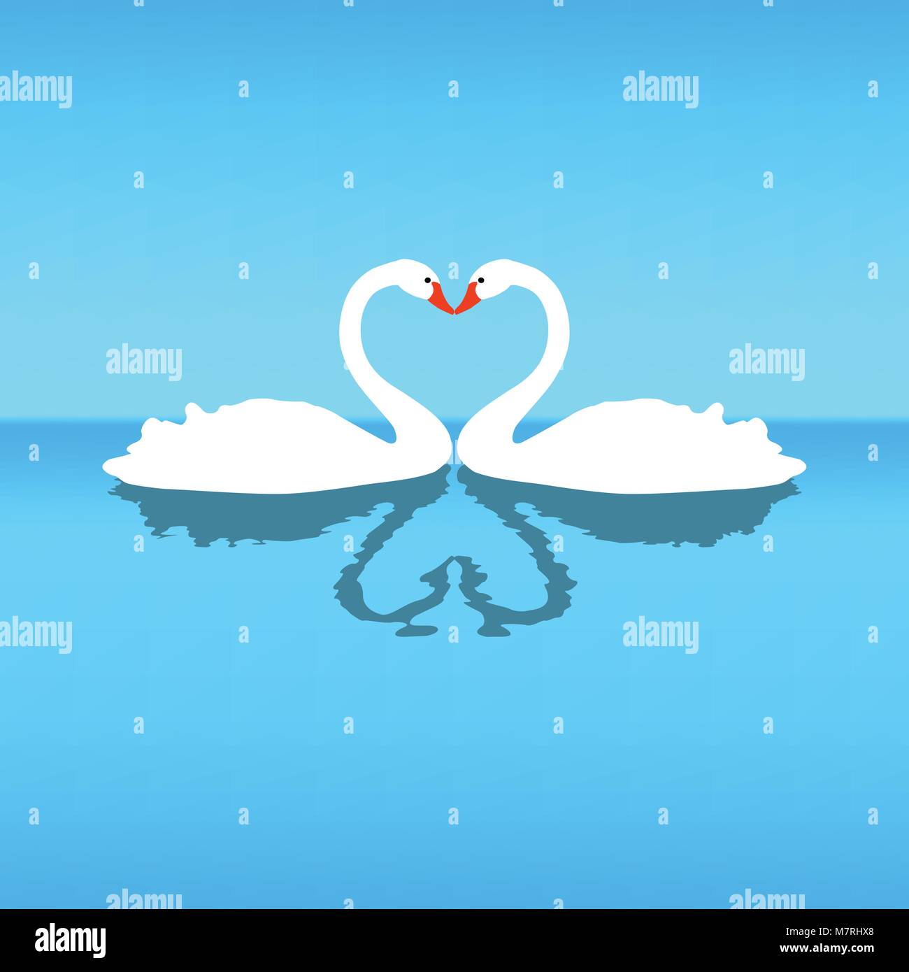 Illustration de deux cygnes amoureux. Fond bleu fait en EPS 10. Illustration de Vecteur