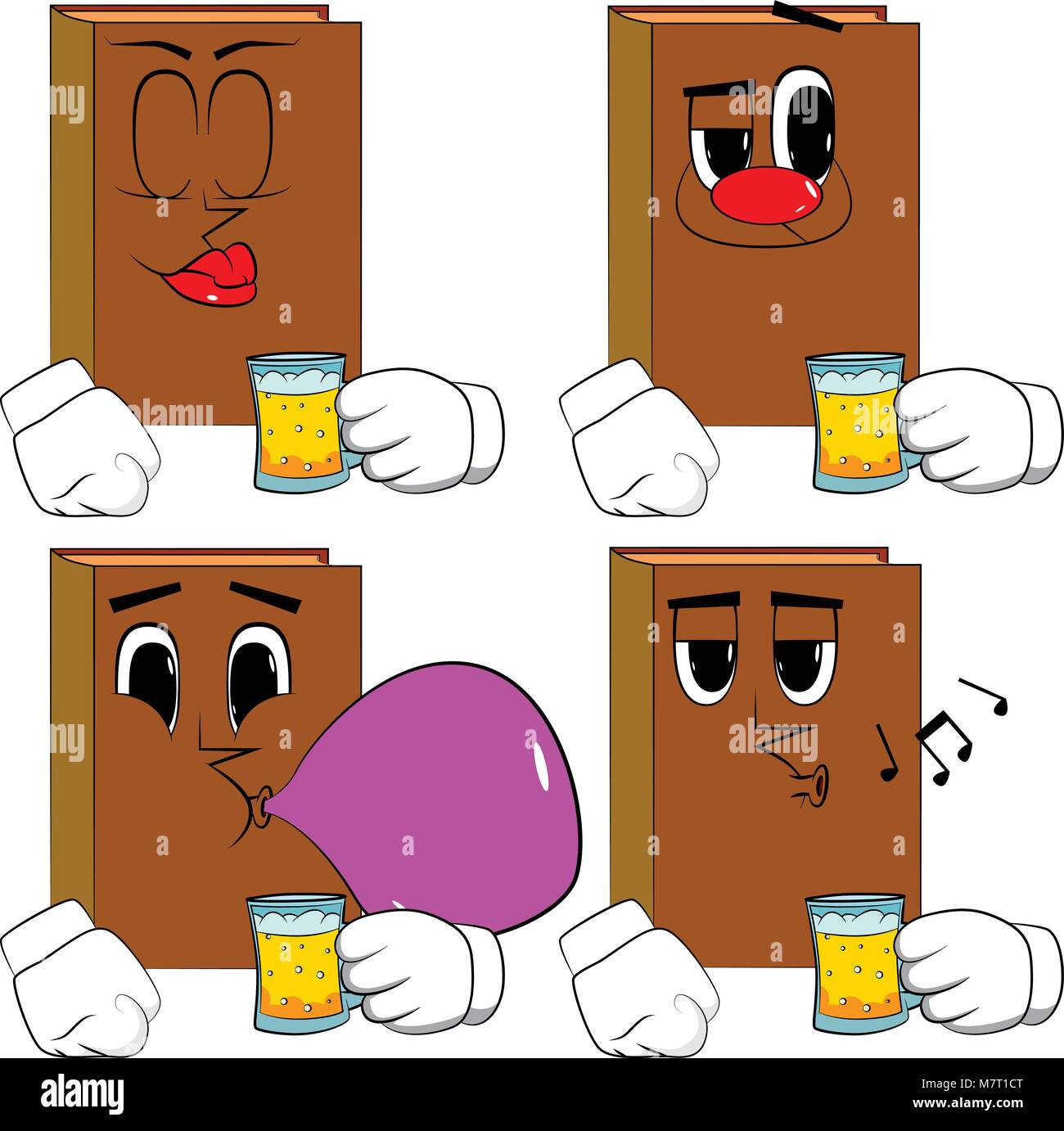 Livres de boire une bière. Bande dessinée collection avec différents visages. Vecteur d'expressions définies. Illustration de Vecteur