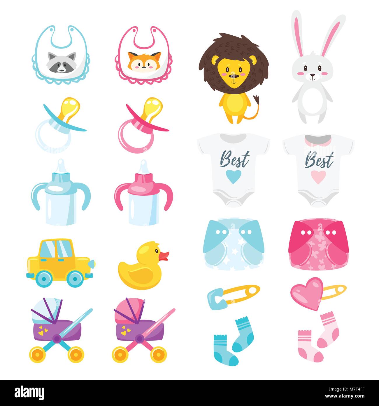 Vector Cartoon Style Illustration De L Ensemble De Symboles De Douche De Bebe Pour Garcon Et Fille Nouveau Ne Des Elements De Conception Et D Icones Isole Sur Fond Blanc Image Vectorielle Stock Alamy