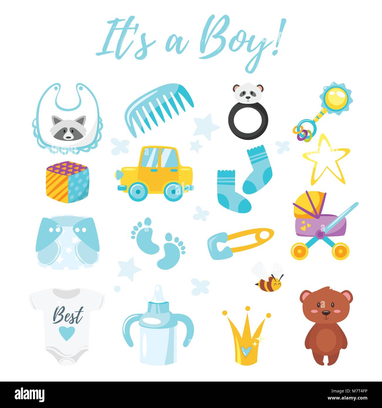 Vector Cartoon Style Illustration De L Ensemble De Symboles De Douche De Bebe Pour Garcon Nouveau Ne Des Elements De Conception Et D Icones Isole Sur Fond Blanc Image Vectorielle Stock Alamy