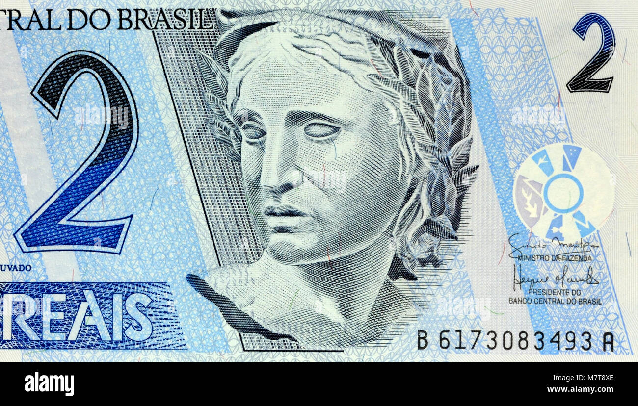Brésil Reais Deux 2 Real Bank Note Banque D'Images