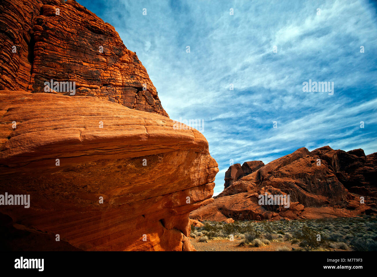 De belles formations de roche de grès érodées dans la Vallée de Feu du Nevada State Park Banque D'Images