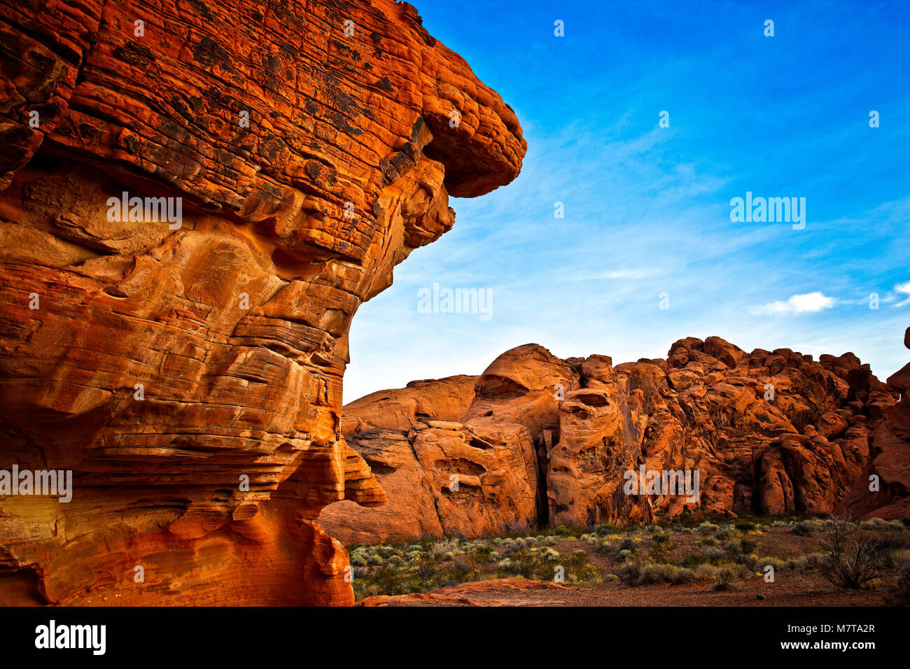 De belles formations de roche de grès érodées dans la Vallée de Feu du Nevada State Park Banque D'Images