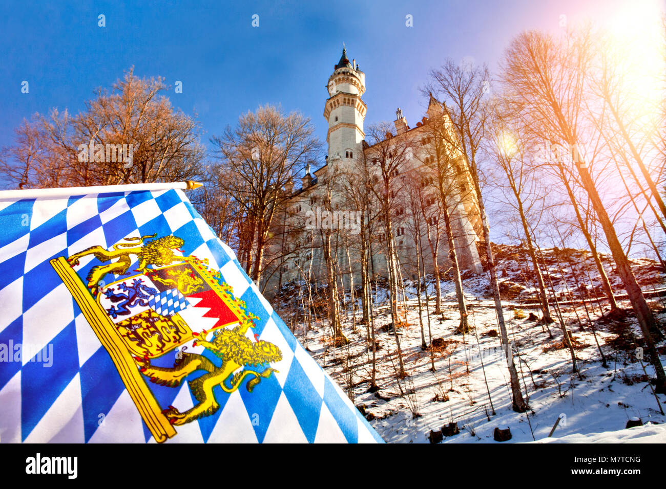 Célèbre château de Neuschwanstein, dans les Alpes bavaroises de l'Allemagne. Banque D'Images