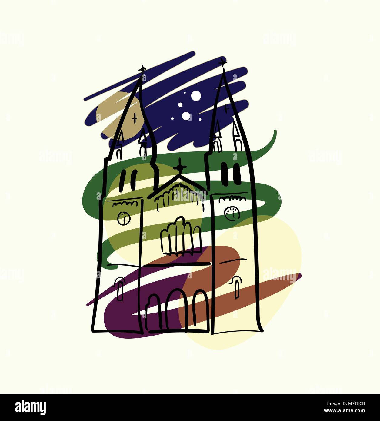 Basilique multicolore de Santa Mar a à Covadonga, Espagne Illustration de Vecteur