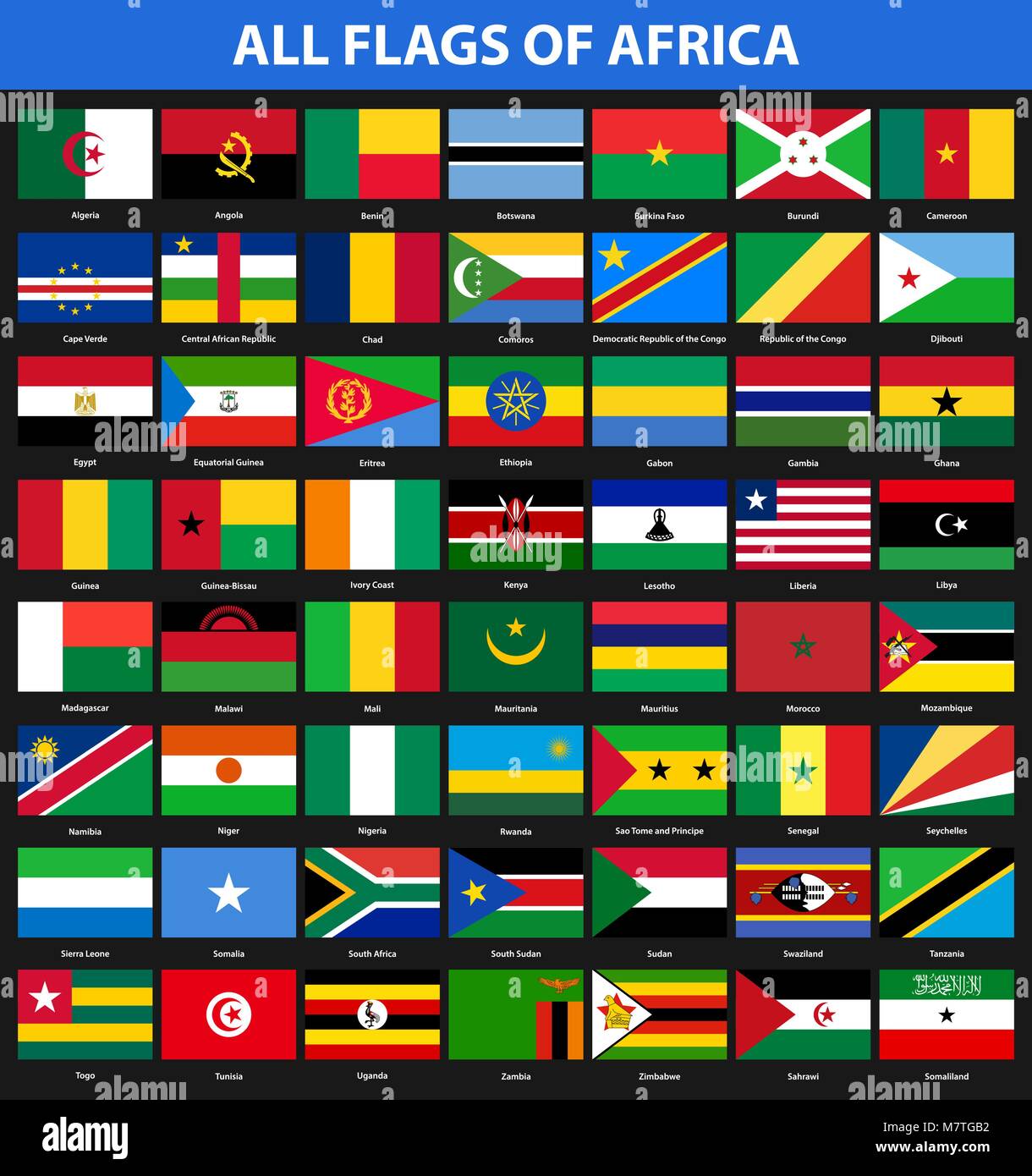 Ensemble de drapeaux de tous les pays africains. Style plat Image Vectorielle Stock Alamy