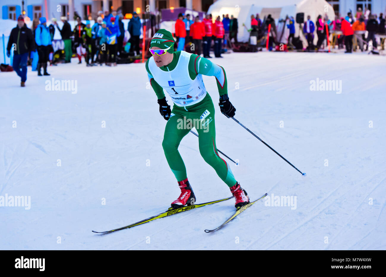 La fondeuse Anders Gløersen, Norvège, au 38. Engadin Skimarathon nuit sprint, 9 mars 2018, Saint-Moritz, Suisse Banque D'Images