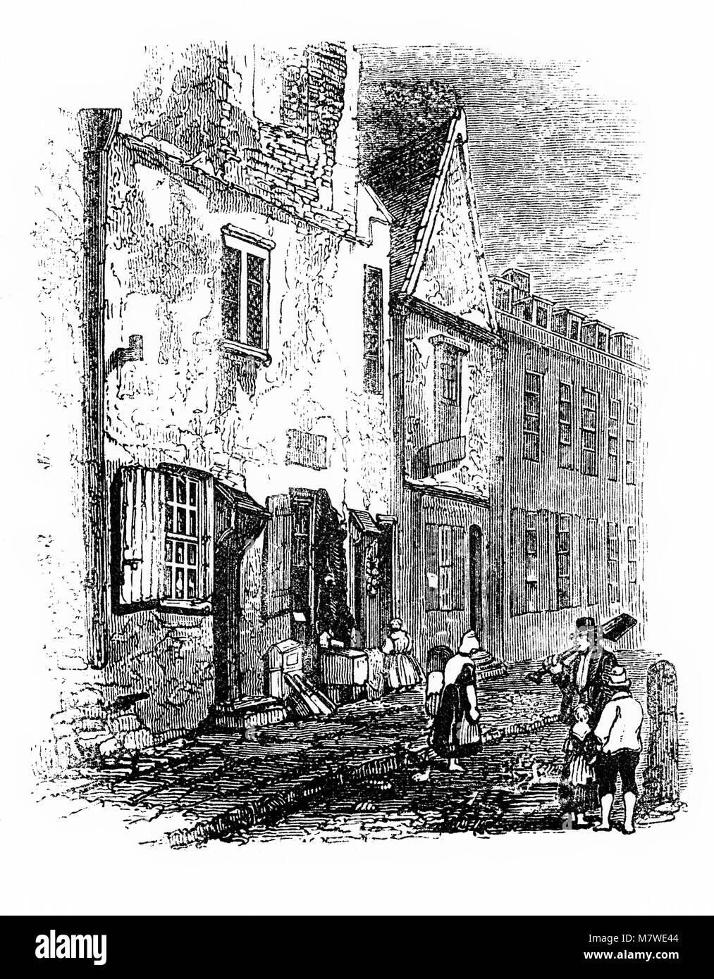Le reste du 11e siècle, l'abbaye de Passy un monastère bénédictin au 19ème siècle. Sur maisons à proximité Grange à pied a intégré une partie de l'abbaye. C'est maintenant la place de Bermondsey, le site de Bermondsey, marché de Bermondsey, dans le London Borough of Southwark, Angleterre. Banque D'Images
