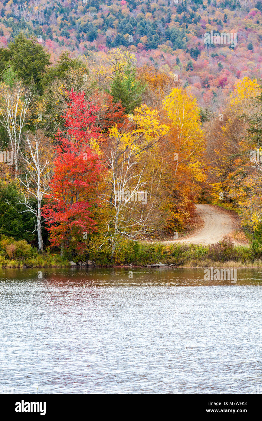 Simon étang, rivière Raquette, de l'État de New York, USA. Vues des feuilles d'automne le long de la State Highway 30. Banque D'Images