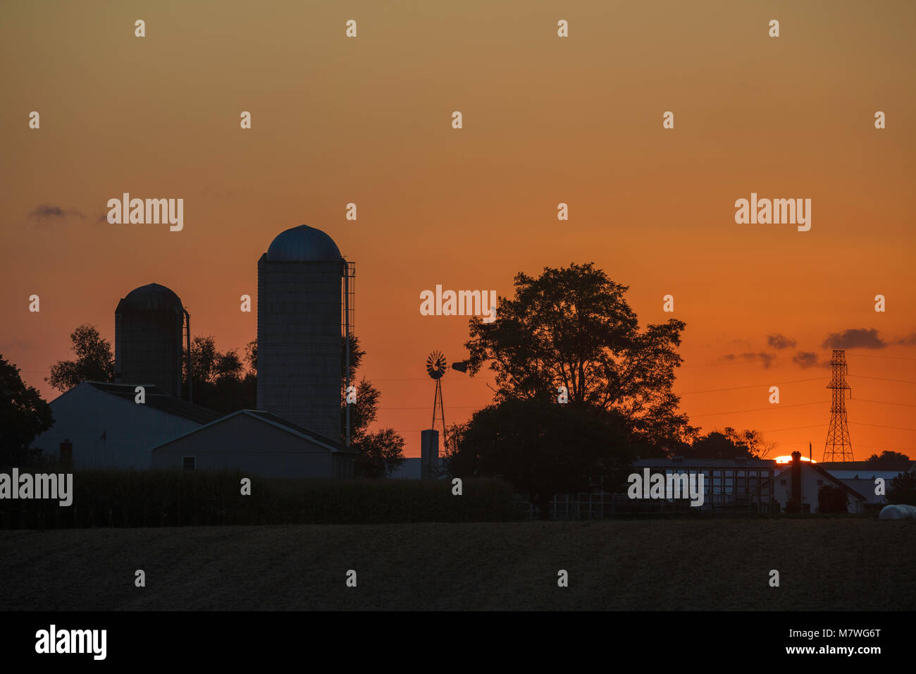 Coucher du soleil doré, Amish, comté de Lancaster, Pennsylvanie Banque D'Images