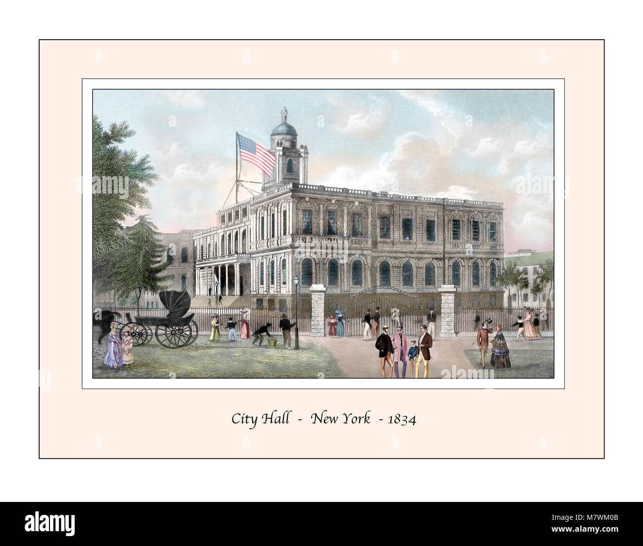 City Hall New York Design original basé sur une gravure du xixe siècle Banque D'Images