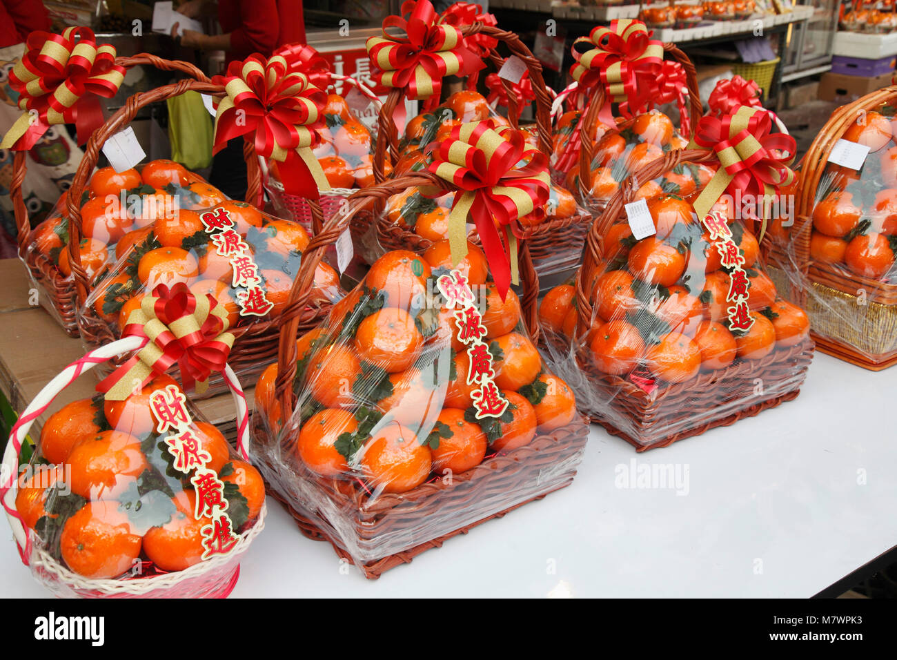 Thaïlande, Bangkok, Nouvel An Chinois, paniers de fruits, Banque D'Images