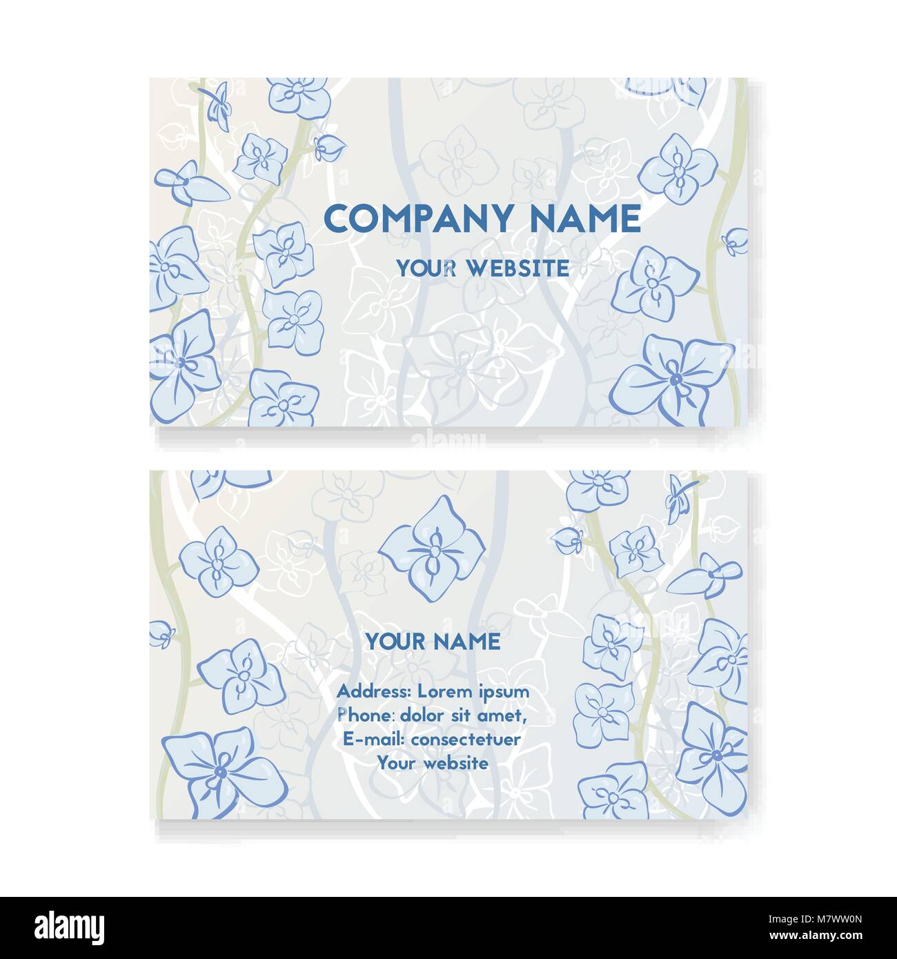 Carte D Affaires De Modele Pour Le Magasin De Fleurs Mise En Page Pour Imprimer Vector Illustration Belle Blue Orchids La Notion De Marche Fleuriste Soutien Gorge Fleurs Salon Image Vectorielle Stock Alamy