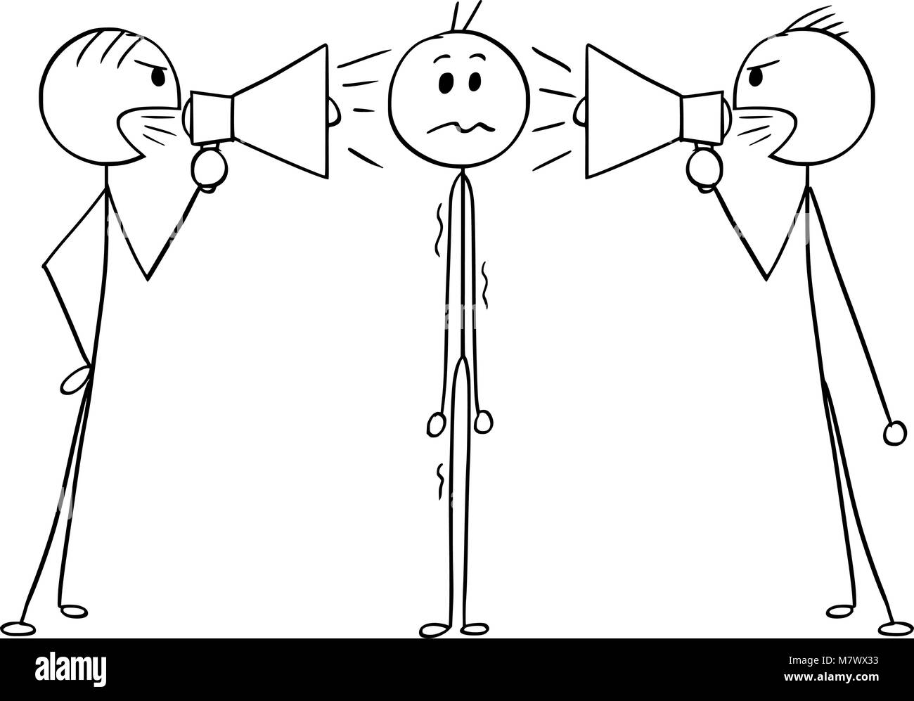Caricature de l'homme ou homme d'entre les deux hommes avec haut-parleurs Illustration de Vecteur
