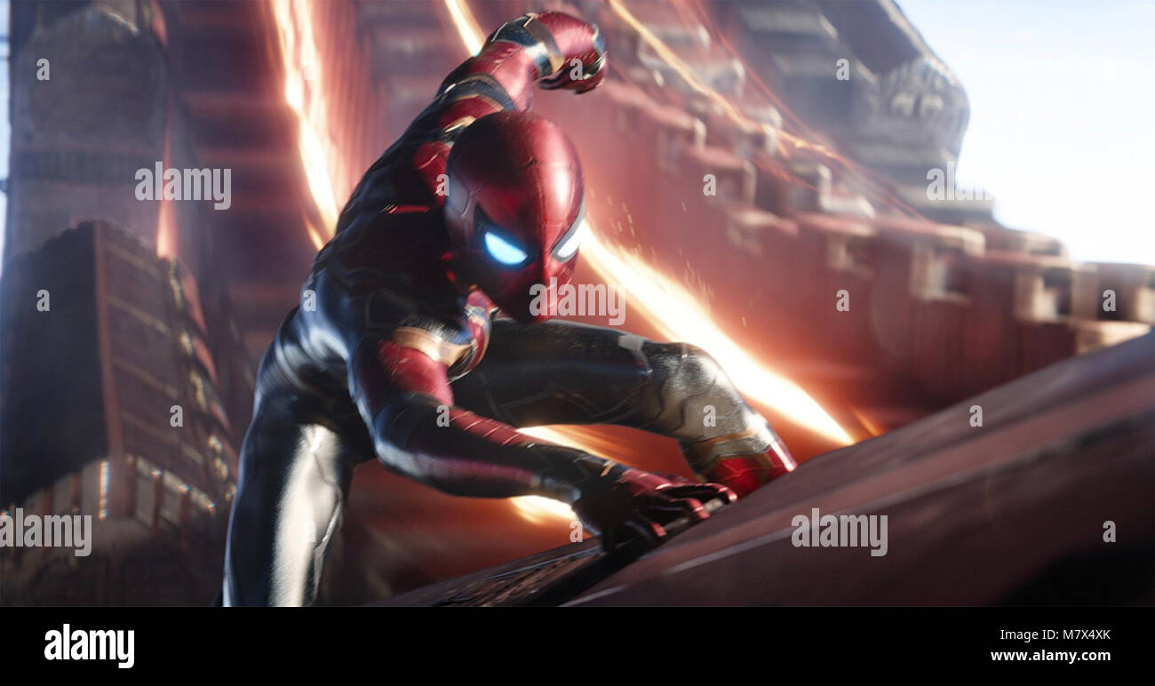 AVENGERS INFINITY 2018 ; GUERRE Studios Marvel film avec Tom Holland comme Peter Parker/Spider-Man Banque D'Images
