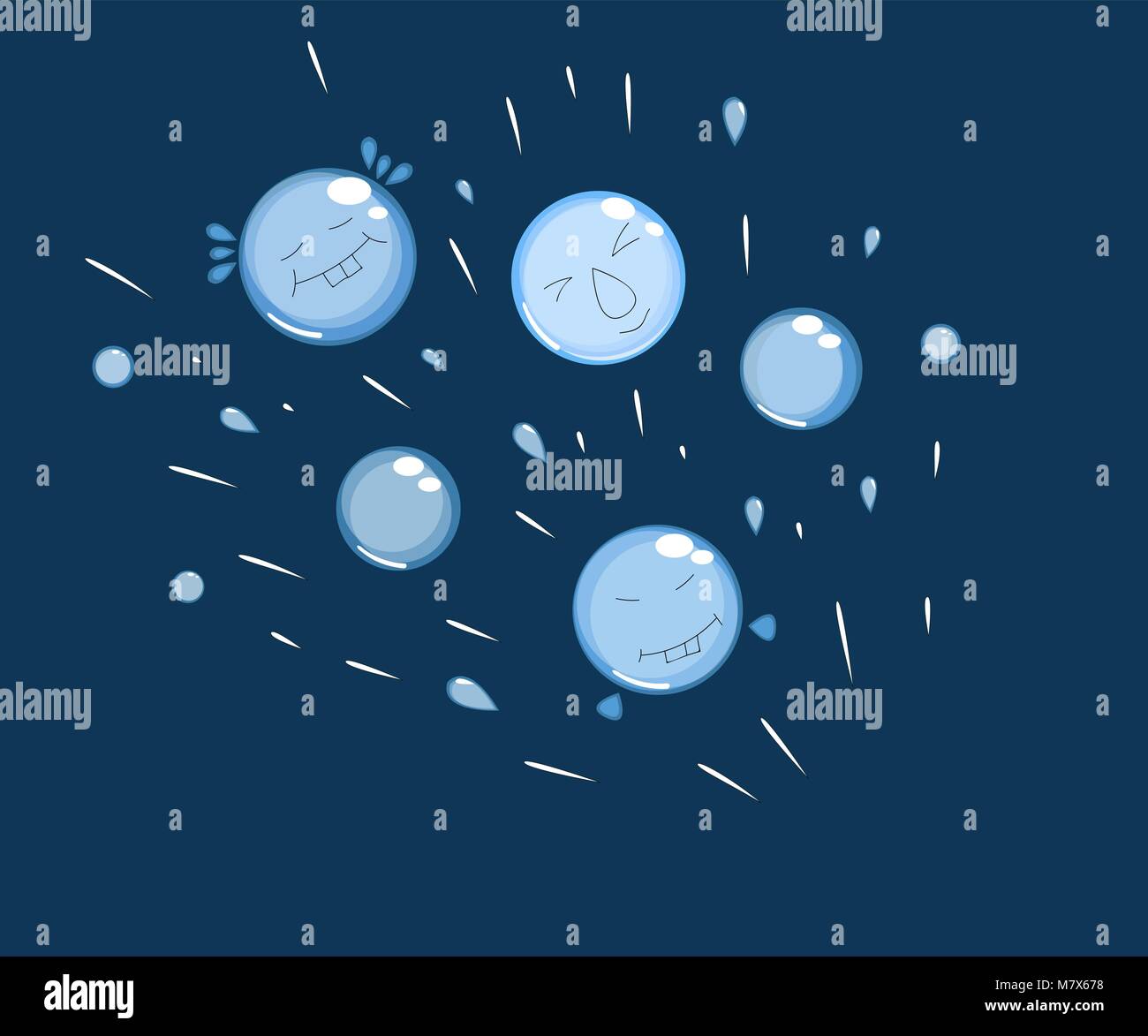 Water splash et drôles de bulles de bande dessinée bleu Illustration de Vecteur