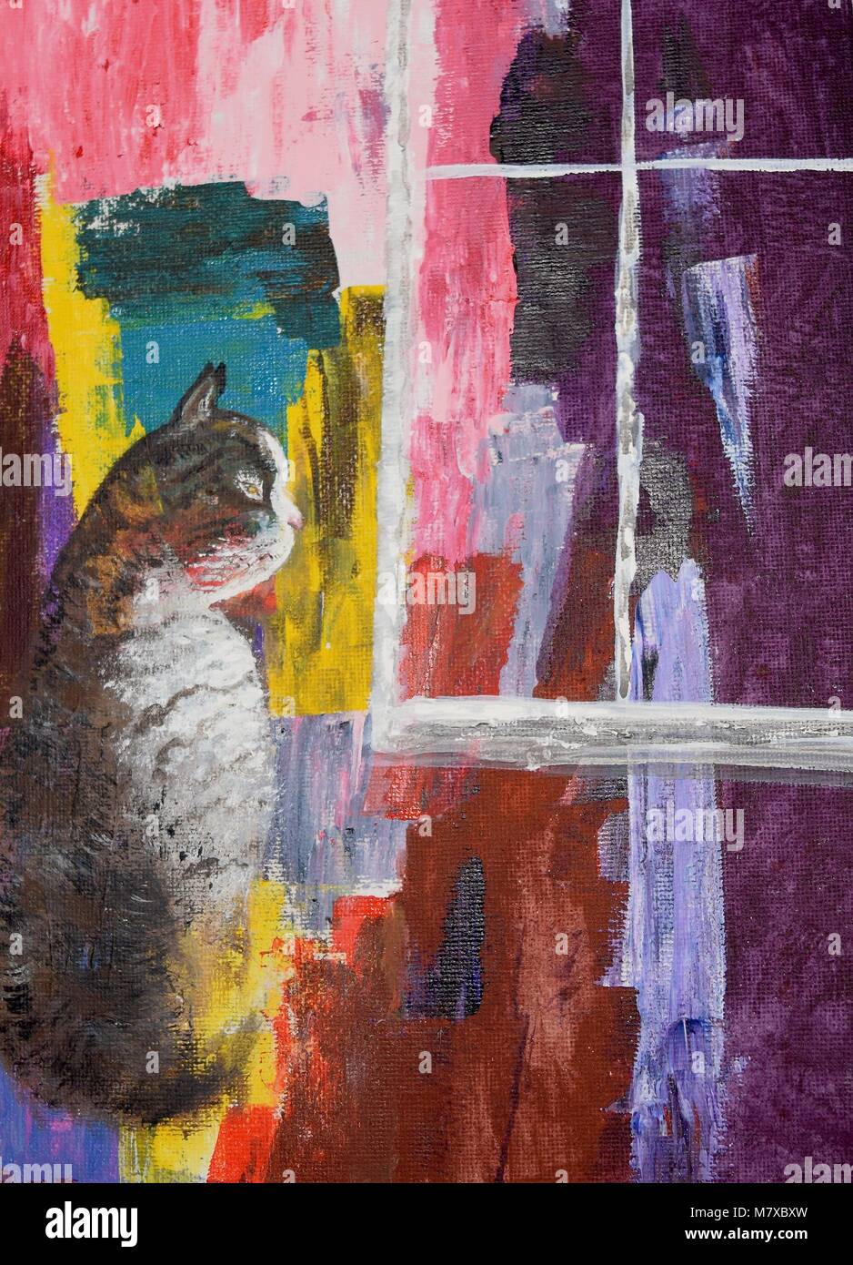 En regardant par la fenêtre de chat peinture haute en couleur de rêve Photo  Stock - Alamy