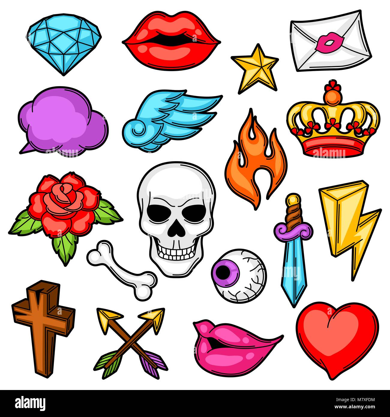 Ensemble de symboles du tatouage rétro. Cartoon illustration old school Illustration de Vecteur