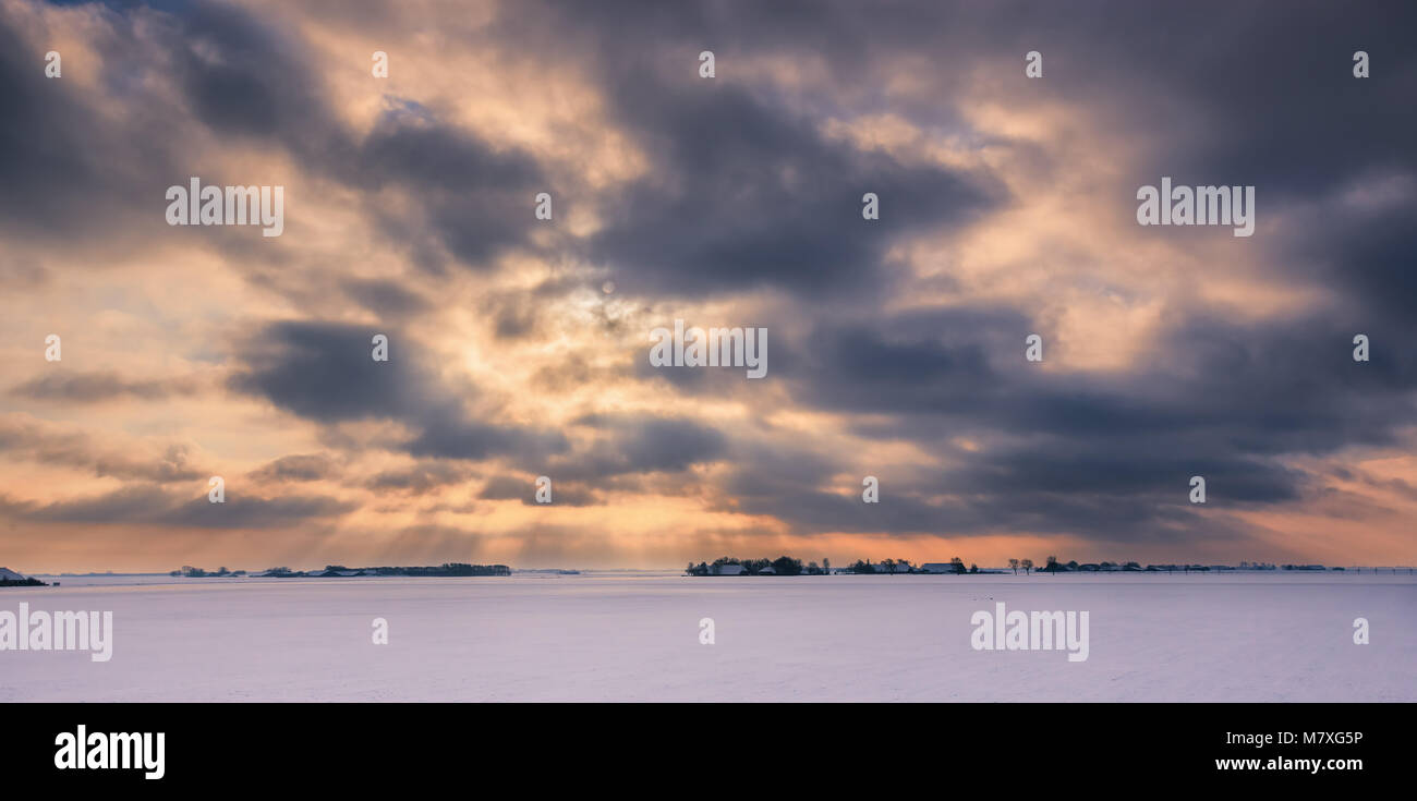 L'hiver en Hollande dans les Johannes Kerkhovenpolder près de Woldendorp, province de Groningue, Pays-Bas Banque D'Images