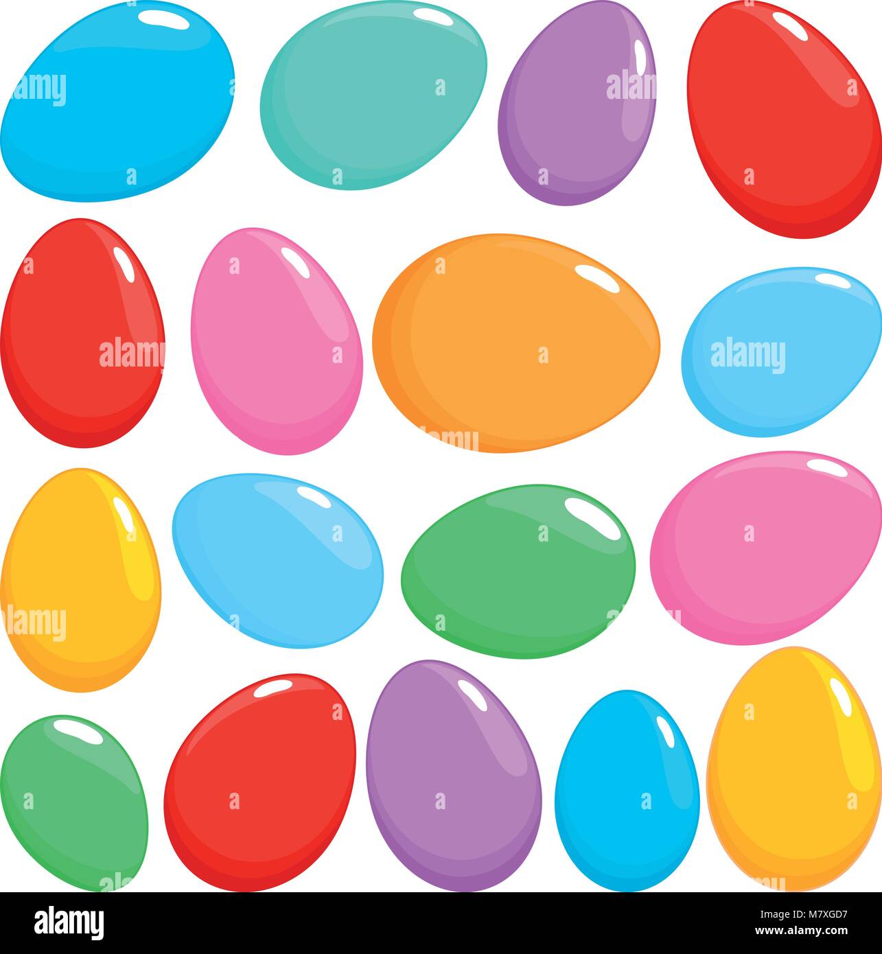Ensemble coloré d'œufs de Pâques. Oeufs en chocolat bonbon, oeufs de Pâques peints pour la célébration traditionnelle des fêtes. Illustration vectorielle Illustration de Vecteur