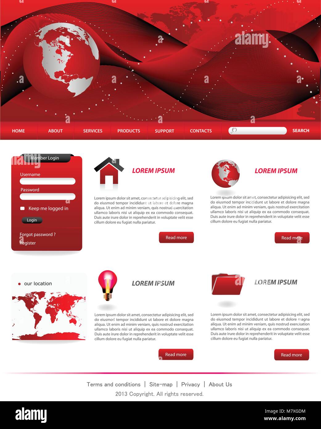 Modèle de site web rouge en format vectoriel éditable Illustration de Vecteur